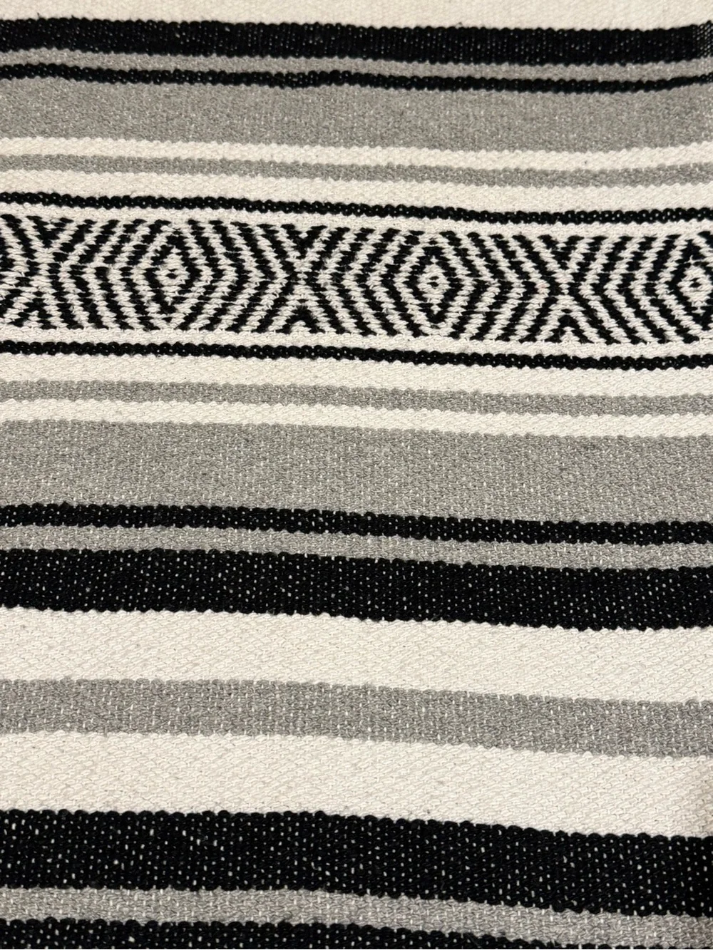 Mexican Falsa Blanket Black & Gray Striped Fringe: Approx 45” x 76” : clean